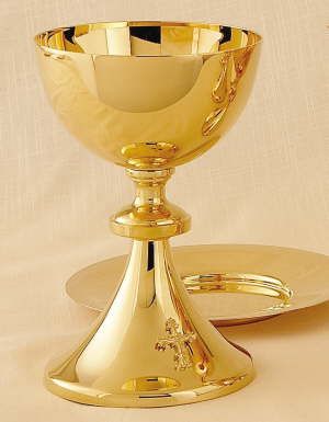 Gold Chalice With Large Well Paten